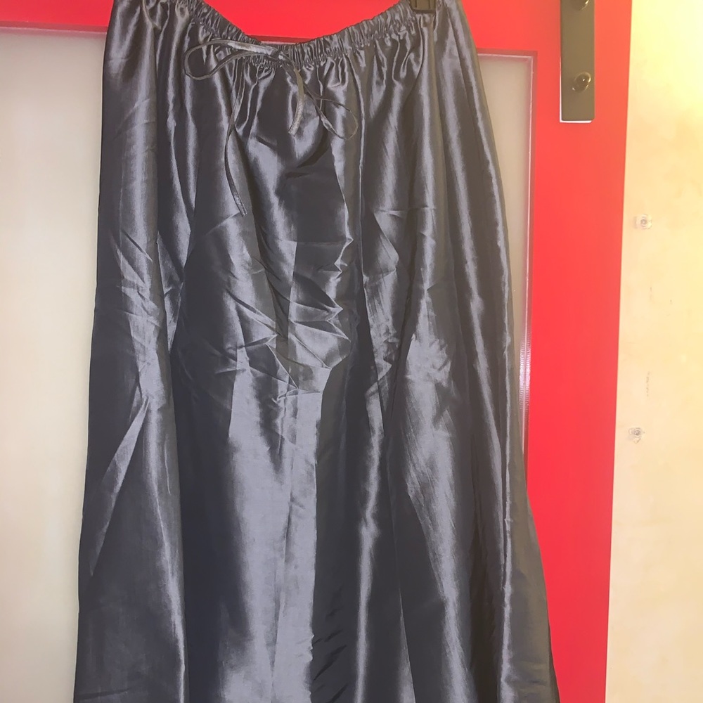 Silver Floor Length Maxi Satin Drawstring Skirt